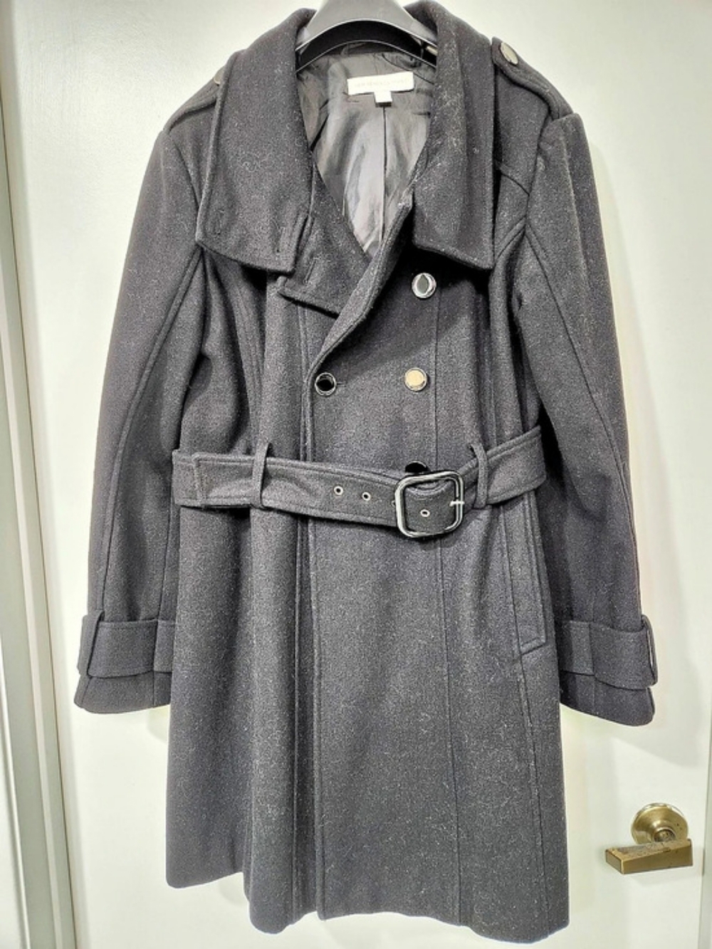 New York & Company Belted Black Trench Coat Like New Size L